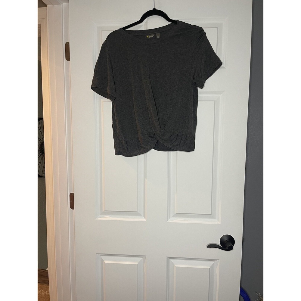 Zella Twist Front short sleeve Workout tee large charcoal